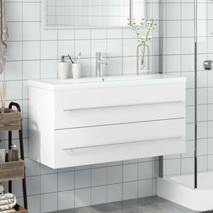 vidaXL Bathroom Sink Cabinet with Built-in Basin White