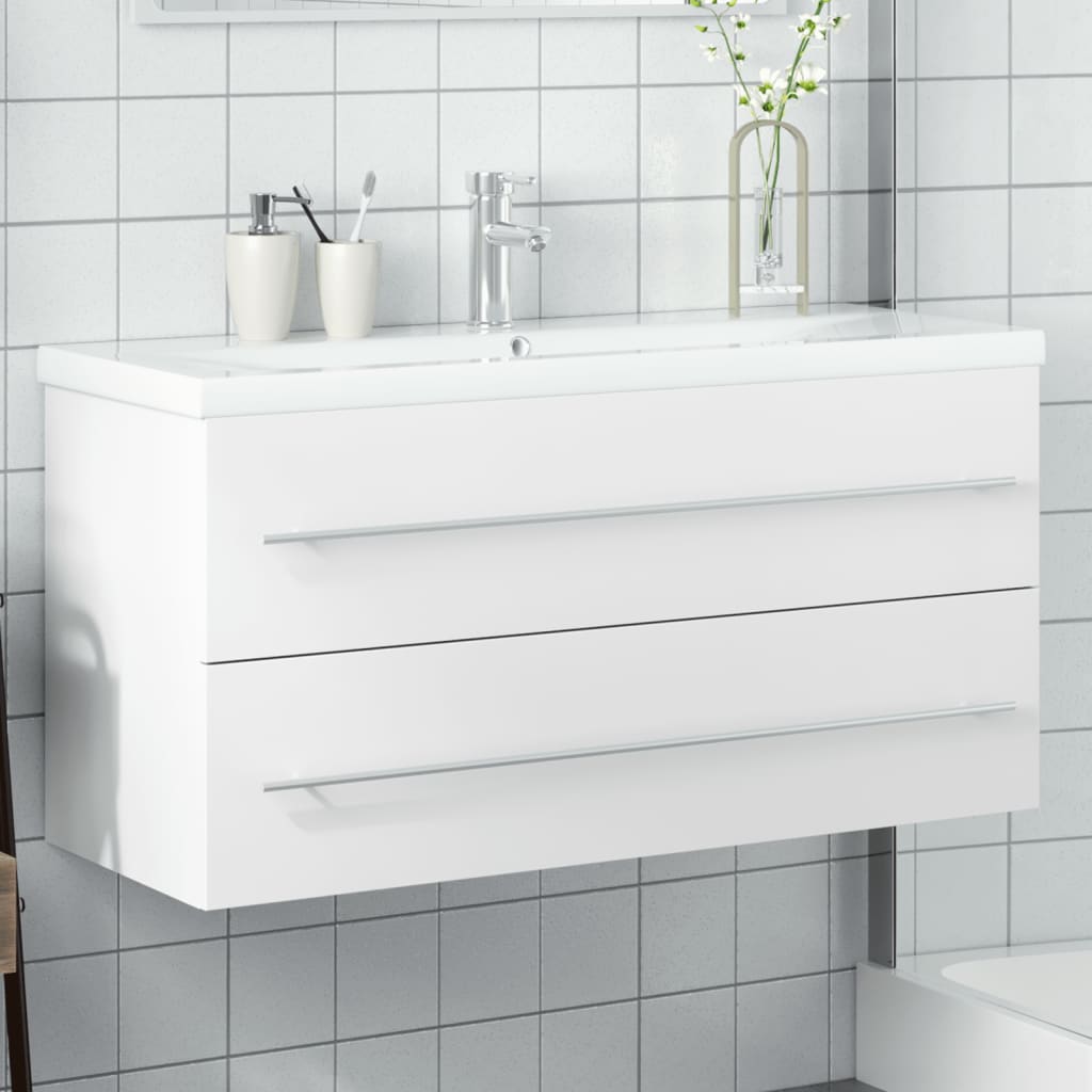 vidaXL Bathroom Sink Cabinet with Built-in Basin White