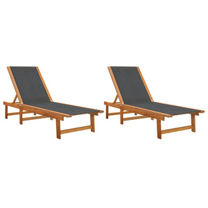 vidaXL Sun Loungers 2 pcs Black Solid Wood Acacia and Textilene