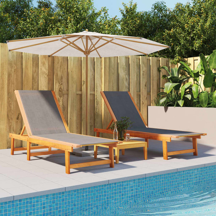 vidaXL Sun Loungers 2 pcs Black Solid Wood Acacia and Textilene