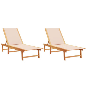 vidaXL Sun Loungers 2 pcs Cream Solid Wood Acacia and Textilene