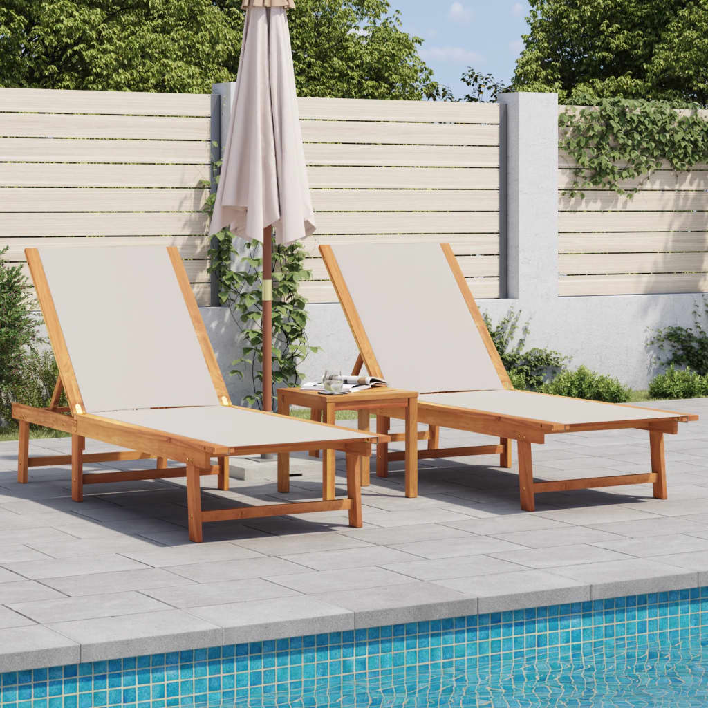 vidaXL Sun Loungers 2 pcs Grey Solid Wood Acacia and Textilene