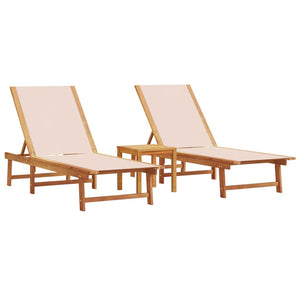 vidaXL Sun Loungers 2 pcs with Table Cream Solid Wood Acacia and Textilene