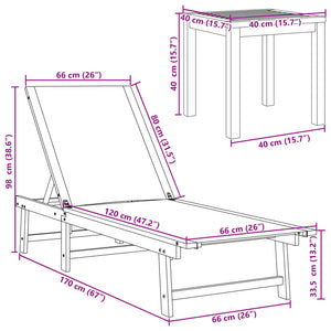 vidaXL Sun Loungers 2 pcs with Table Cream Solid Wood Acacia and Textilene