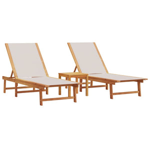 vidaXL Sun Loungers 2 pcs with Table Grey Solid Wood Acacia and Textilene