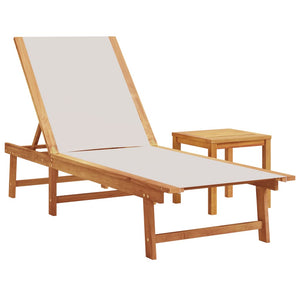 vidaXL Sun Loungers 2 pcs with Table Grey Solid Wood Acacia and Textilene