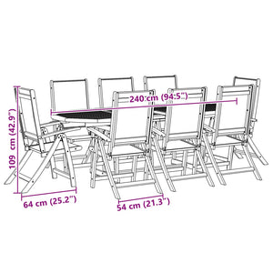 vidaXL 9 Piece Garden Dining Set Solid Wood Acacia and Textilene