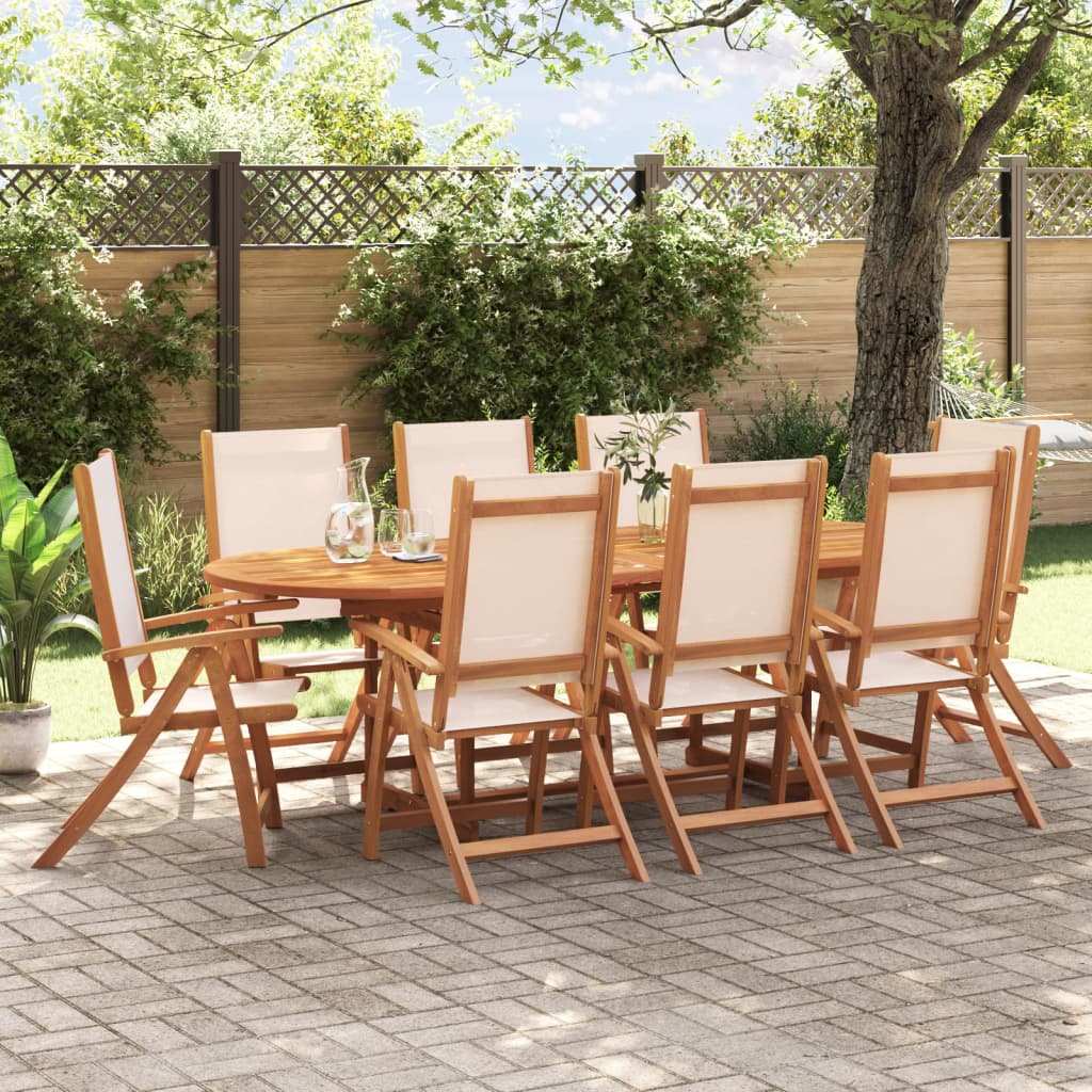 vidaXL 9 Piece Garden Dining Set Solid Wood Acacia and Textilene