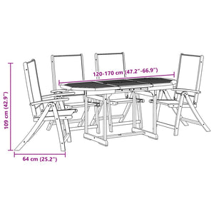 vidaXL 5 Piece Garden Dining Set Solid Wood Acacia and Textilene