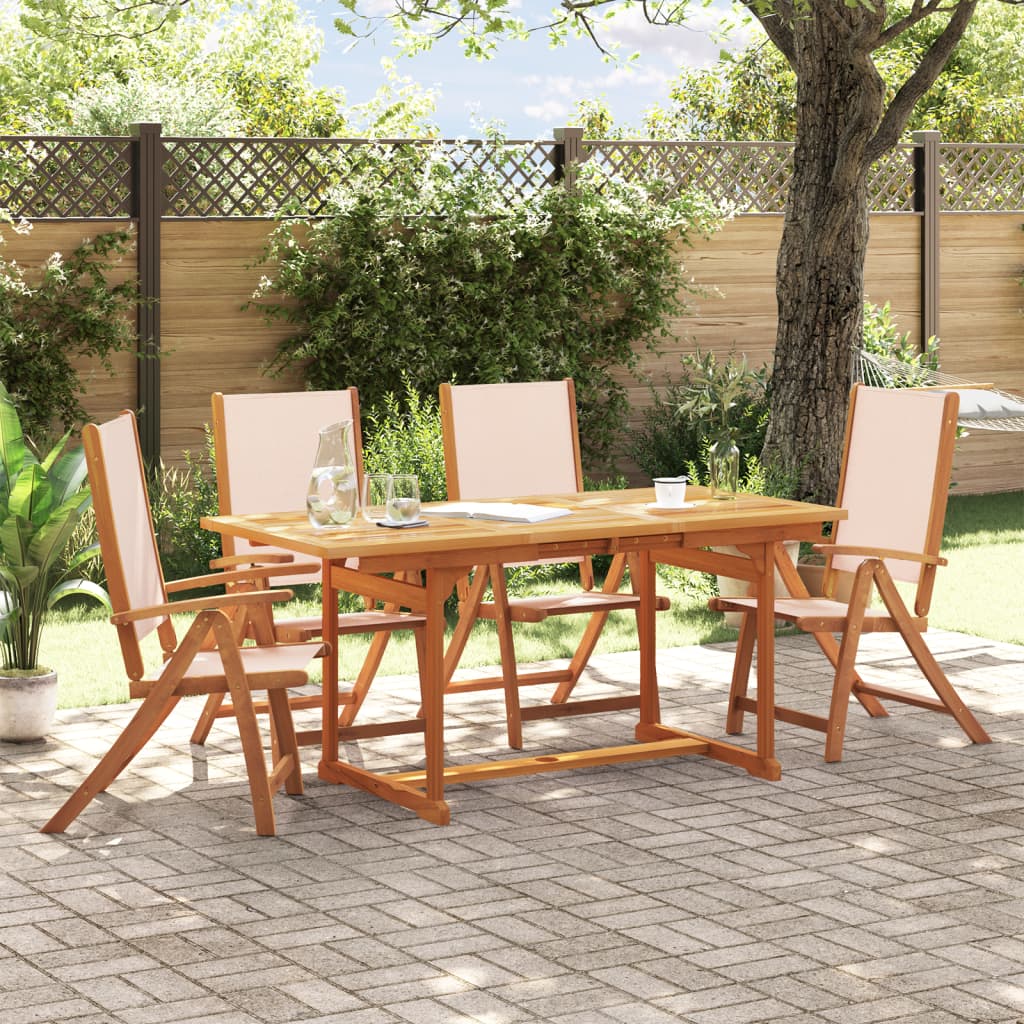 vidaXL 5 Piece Garden Dining Set Solid Wood Acacia and Textilene