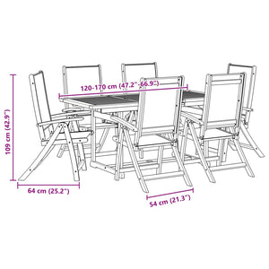 vidaXL 7 Piece Garden Dining Set Solid Wood Acacia and Textilene