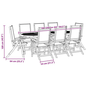 vidaXL 9 Piece Garden Dining Set Solid Wood Acacia and Textilene