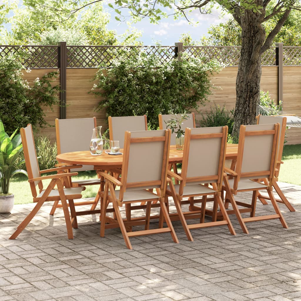 vidaXL 9 Piece Garden Dining Set Solid Wood Acacia and Textilene