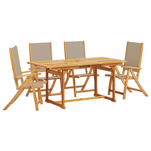 vidaXL 5 Piece Garden Dining Set Solid Wood Acacia and Textilene