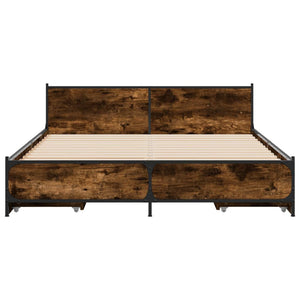 vidaXL Bed Frame with Drawers Smoked Oak 135x190 cm Double Engineered Wood