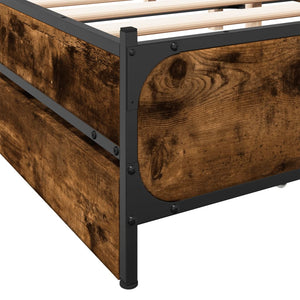 vidaXL Bed Frame with Drawers Smoked Oak 135x190 cm Double Engineered Wood