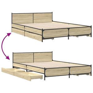 vidaXL Bed Frame with Drawers without Mattress Sonoma Oak 120x190 cm Small Double