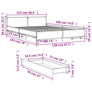 vidaXL Bed Frame with Drawers without Mattress Sonoma Oak 120x190 cm Small Double