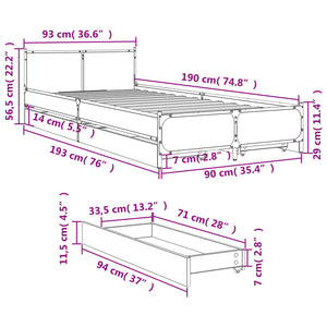 vidaXL Bed Frame with Drawers without Mattress Sonoma Oak 90x190 cm Single