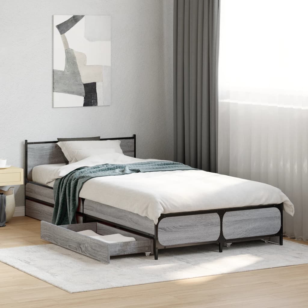 vidaXL Bed Frame with Drawers without Mattress Grey Sonoma 75x190 cm Small Single