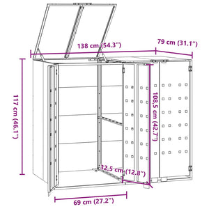 vidaXL Wheelie Bin Storage for 2 Bins Black 138x79x117 cm Steel