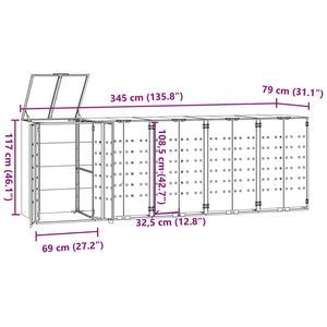 vidaXL Wheelie Bin Storage for 5 Bins Black 345x79x117 cm Steel