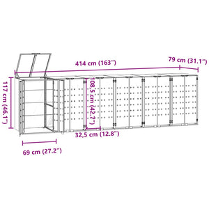 vidaXL Wheelie Bin Storage for 6 Bins Black 414x79x117 cm Steel