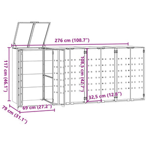 vidaXL Wheelie Bin Storage for 4 Bins Grey 276x79x117 cm Steel