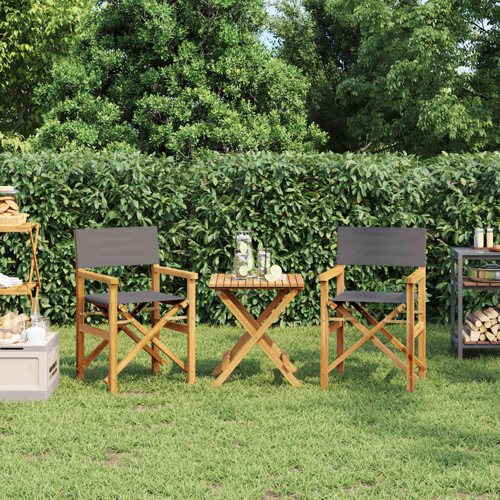 vidaXL Folding Director's Chairs 2 pcs Grey Solid Wood Teak