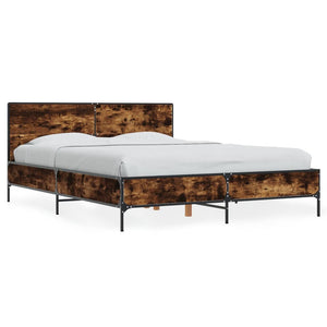 vidaXL Bed Frame Smoked Oak 140x200 cm Engineered Wood and Metal