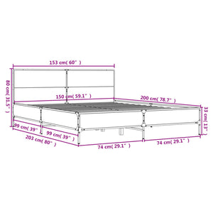 vidaXL Bed Frame without Mattress Brown Oak 150x200 cm King Size