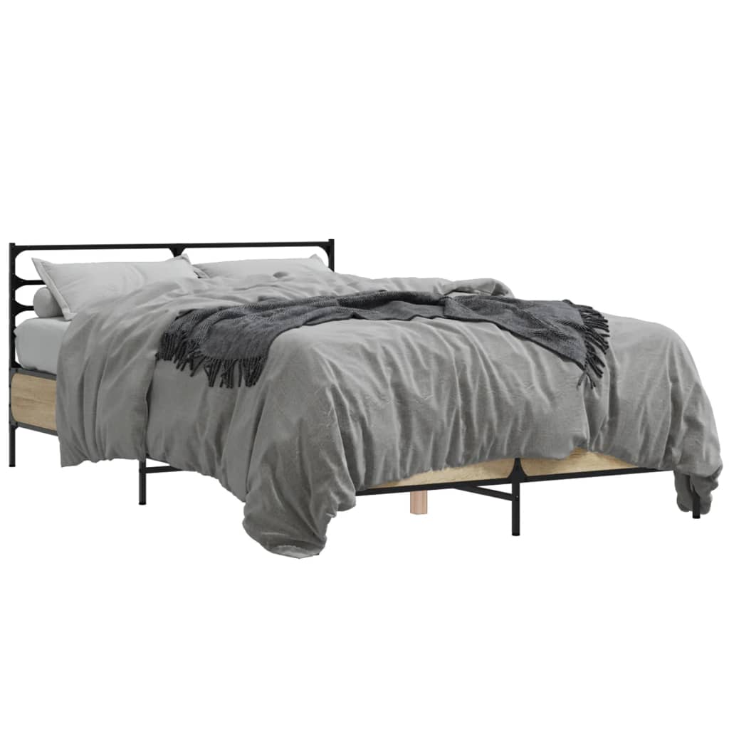 vidaXL Bed Frame Sonoma Oak 120x200 cm Engineered Wood and Metal