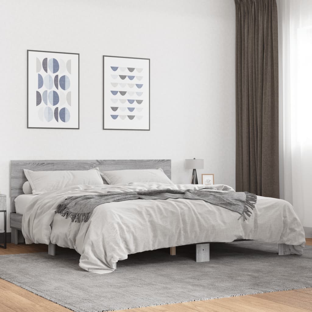 vidaXL Bed Frame without Mattress Grey Sonoma 180x200 cm Super King