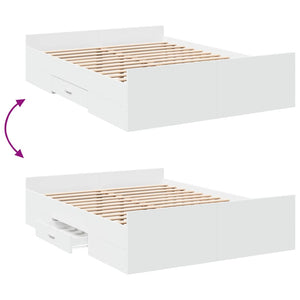 vidaXL Bed Frame with Drawers without Mattress White 135x190 cm Double