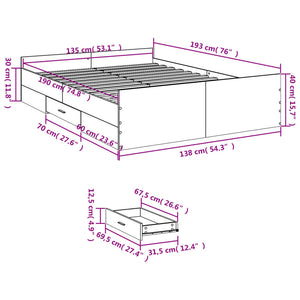 vidaXL Bed Frame with Drawers without Mattress White 135x190 cm Double