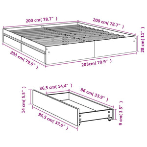 vidaXL Bed Frame with Drawers without Mattress Brown Oak 200x200 cm