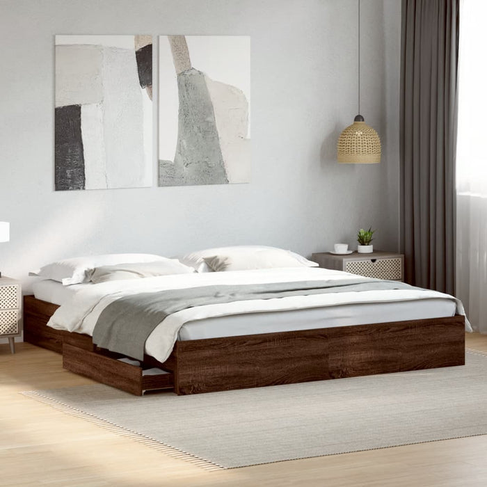 vidaXL Bed Frame with Drawers without Mattress Brown Oak 200x200 cm