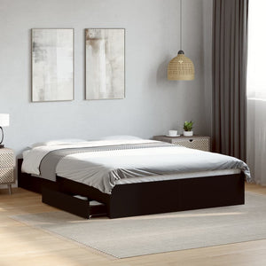 vidaXL Bed Frame with Drawers Black 120x190 cm Small Double Engineered Wood