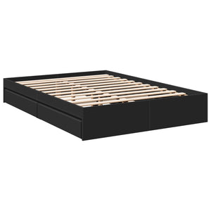 vidaXL Bed Frame with Drawers Black 120x190 cm Small Double Engineered Wood