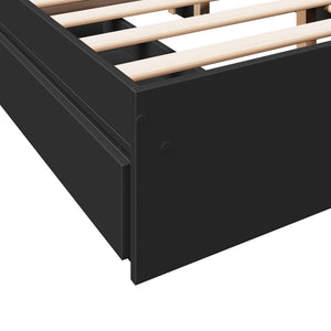 vidaXL Bed Frame with Drawers Black 120x190 cm Small Double Engineered Wood