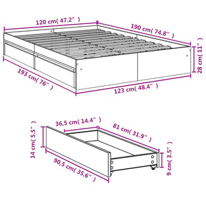 vidaXL Bed Frame with Drawers Black 120x190 cm Small Double Engineered Wood