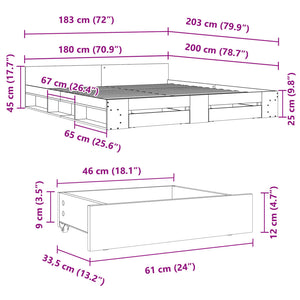 vidaXL Bed Frame with Drawers without Mattress Concrete Grey 180x200 cm Super King