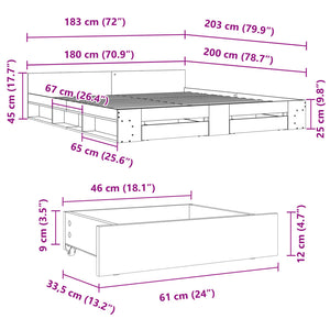 vidaXL Bed Frame with Drawers without Mattress Smoked Oak 180x200 cm Super King