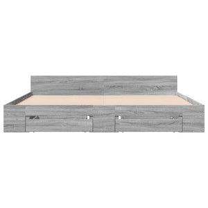 vidaXL Bed Frame with Drawers Grey Sonoma 180x200 cm Super King Engineered Wood