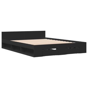 vidaXL Bed Frame with Drawers without Mattress Black 120x190 cm Small Double