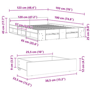 vidaXL Bed Frame with Drawers without Mattress Black 120x190 cm Small Double