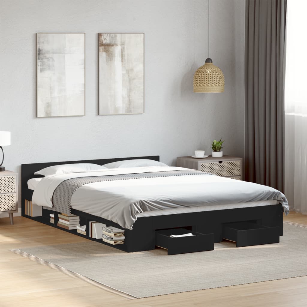 vidaXL Bed Frame with Drawers without Mattress Black 120x190 cm Small Double