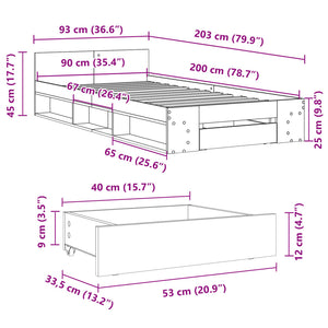 vidaXL Bed Frame with Drawer without Mattress Smoked Oak 90x200 cm