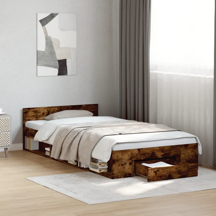 vidaXL Bed Frame with Drawer without Mattress Smoked Oak 90x200 cm