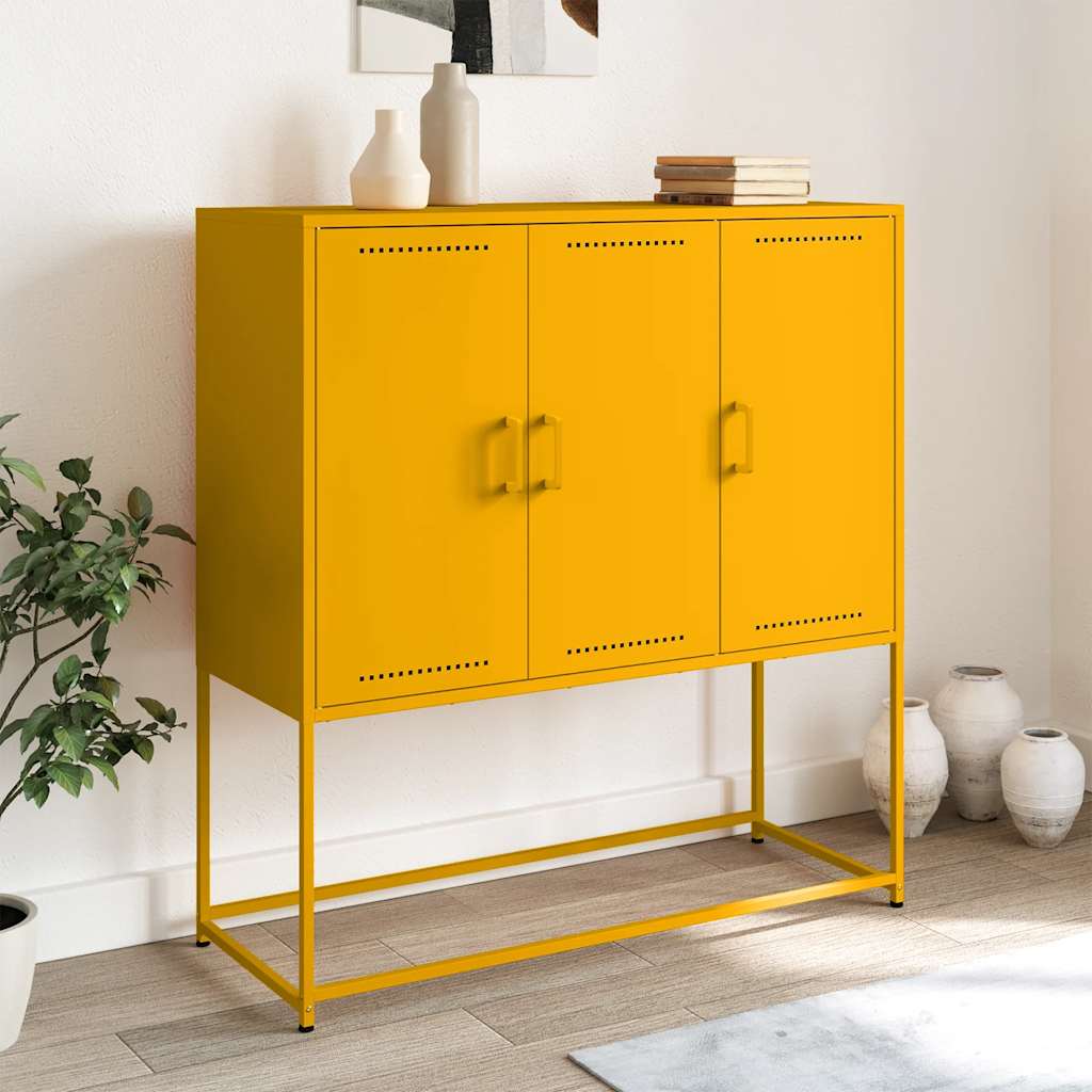 vidaXL Highboard Mustard Yellow 100.5x39x107 cm Steel